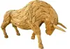 Product image 1 of the product “Standing Bull, with his massive head down. Artistic made made from single teak wood pieces. The head is carved wood. About 220cm length. ”